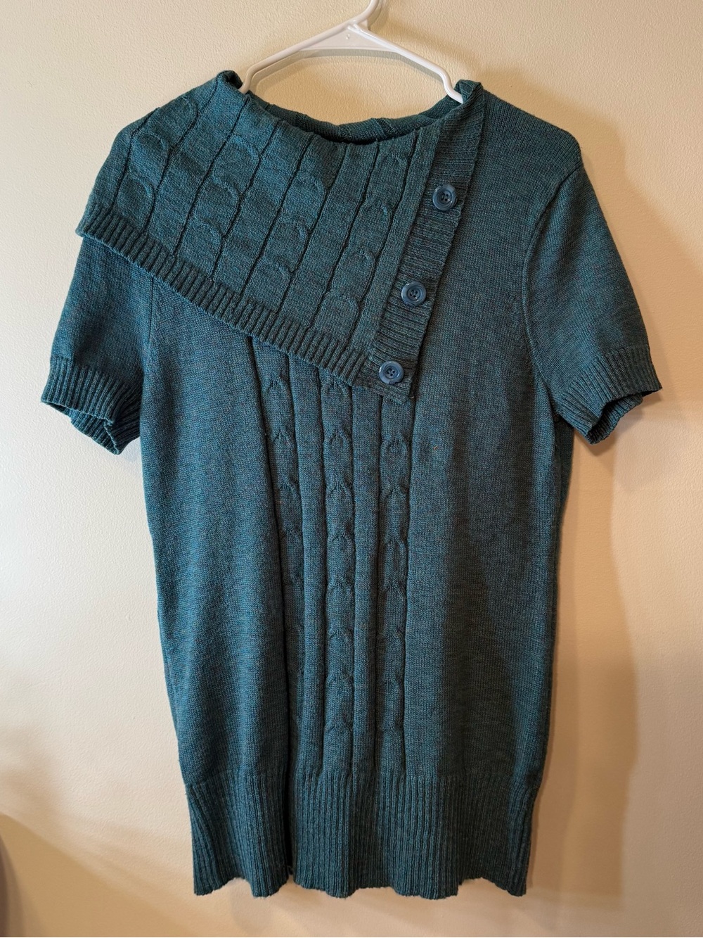 dressbarn Teal Cable-Knit Short-Sleeve Cardigan Top
